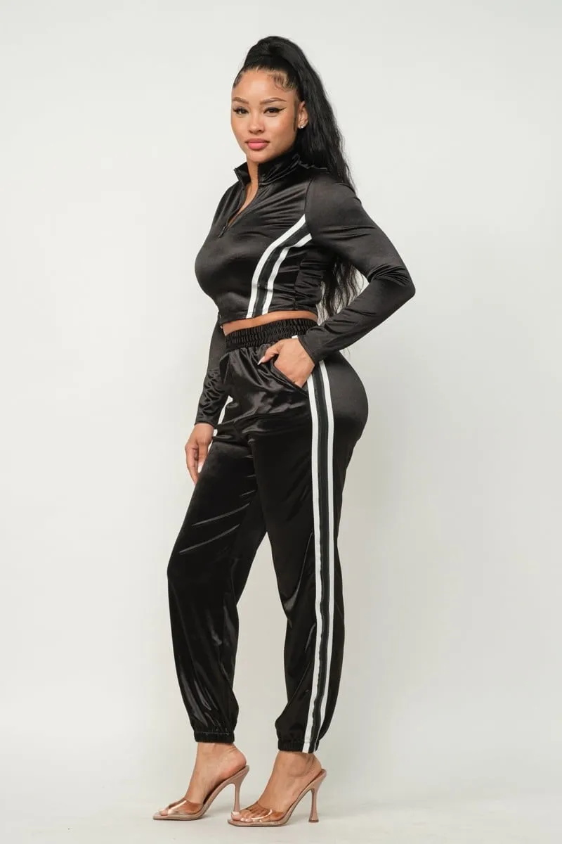 Women's Front zip up stripes detail jacket and pants