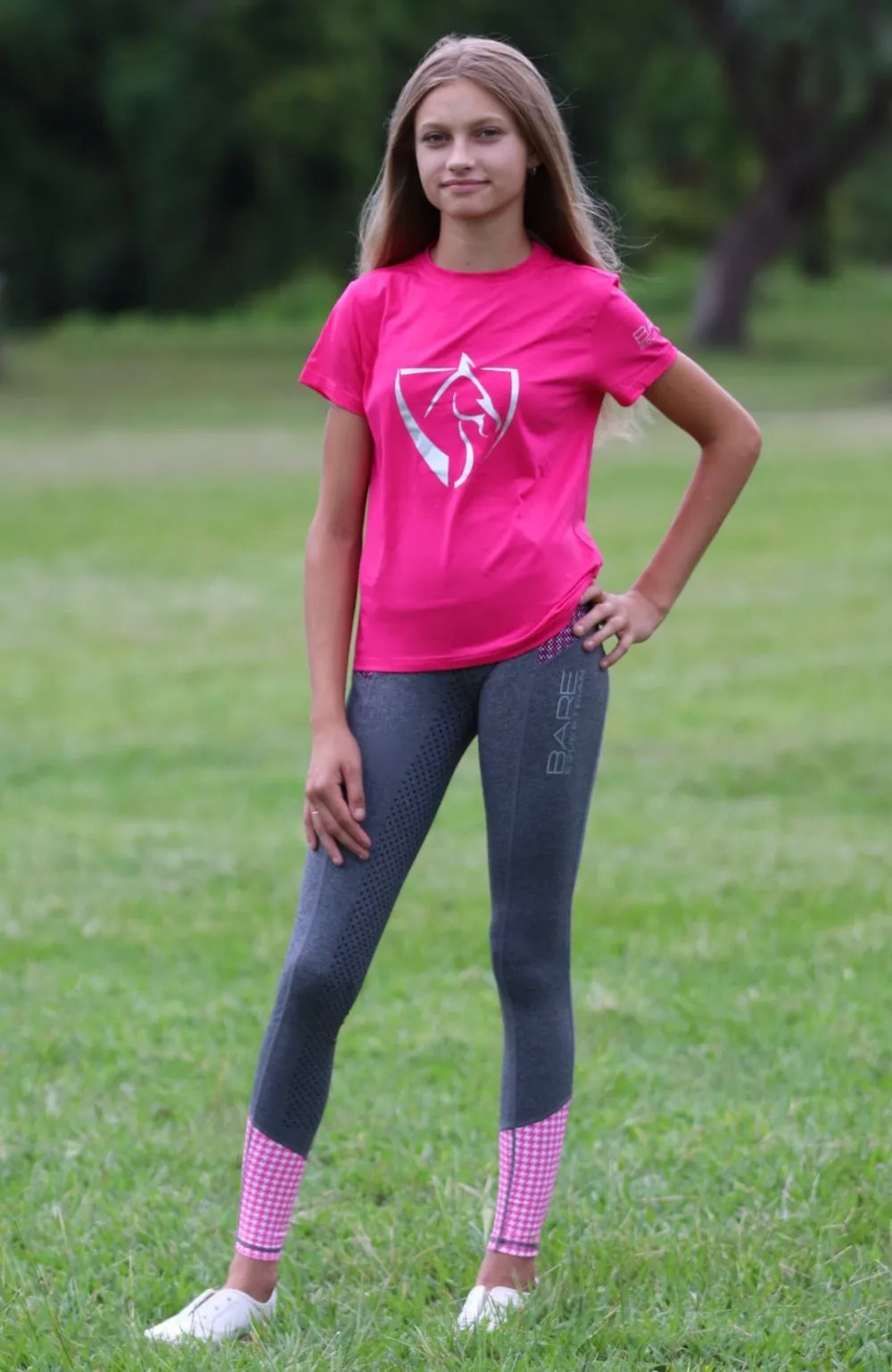 Youth BARE Silver Logo T-Shirt - Dark Pink